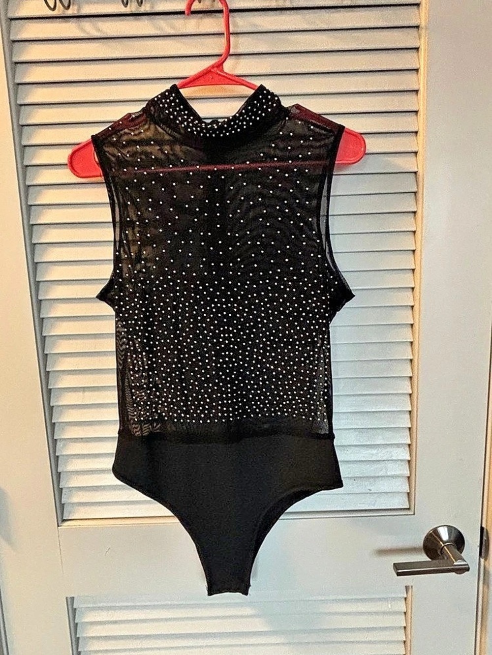 Black Rhinestone Mesh Bodysuit Like New